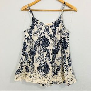 ⬇️$15 Rewind tank top navy blue print with lace L